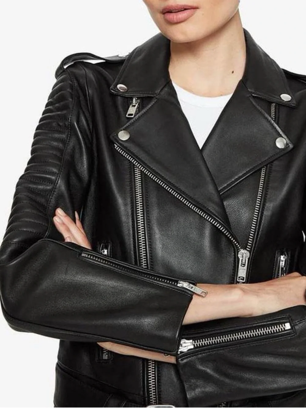 Anine Bing Cassidy Leather Jacket - Women's Biker Moto Jacket, Large - Picture 15 of 15